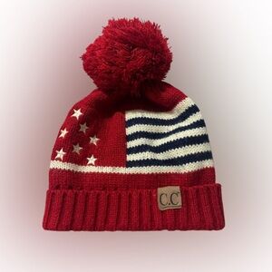 CC Boutique Red and Blue Pom-Pom Hat